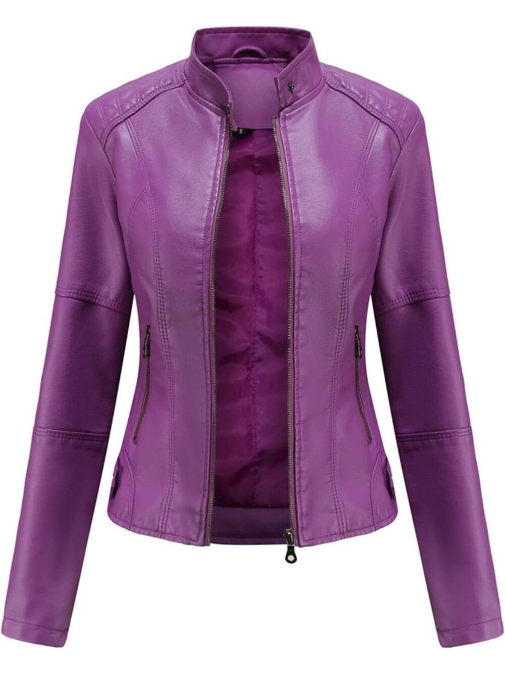 Women’s Purple Oversized Faux Leather Moto Biker Plus Size Motorcycle Coat
